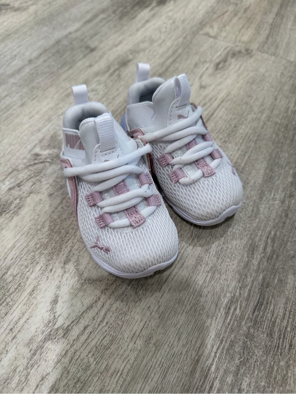 Puma Kids White Sneakers with Light Pink Accents